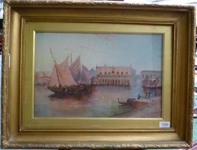 Lot 1090 - E* Bland (late 19th century) Shipping on the Grand Canal, signed and dated 1985, oil on canvas 29cm