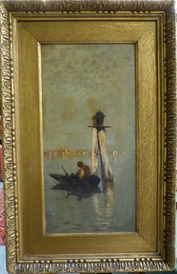 Lot 1098 - Hilda Montalba (1856-1919) ";Lamplighter on the Lagoon"; signed, with original inscribed label...