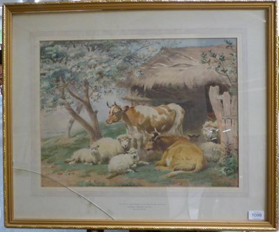 Lot 1099 - Thomas George Cooper (fl.1861-1893) Cattle and sheep by a thatched shelter, signed and dated...