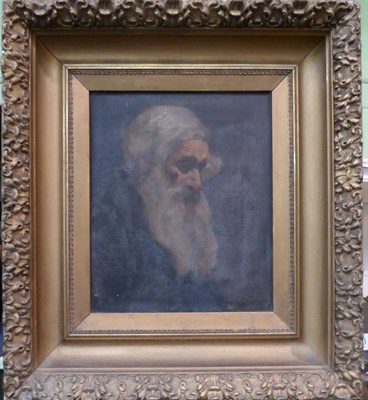 Lot 1103 - Follower of Alphonse Legros (1837-1911) Portrait of a bearded man looking down, indistinctly...