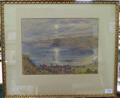 Lot 1108 - Rowland Henry Hill (1873-1952) Sailing vessels in a coastal landscape by moonlight thought to...