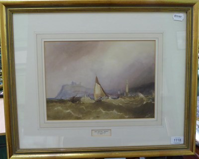 Lot 1118 - ~ Henry Barlow Carter (1804-1868) ";Off Whitby Abbey";, indistinctly signed, watercolour with...