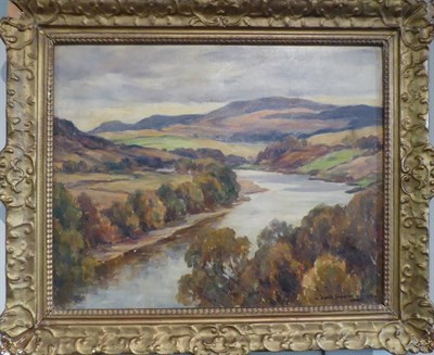 Lot 1130 - Owen Bowen (1873-1967) An extensive river landscape, signed and indistinctly dated, oil on...