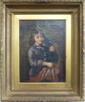 Lot 1132 - A H Taylor (19th century) Girl holding kitten and a posy of wild flowers, signed and dated...