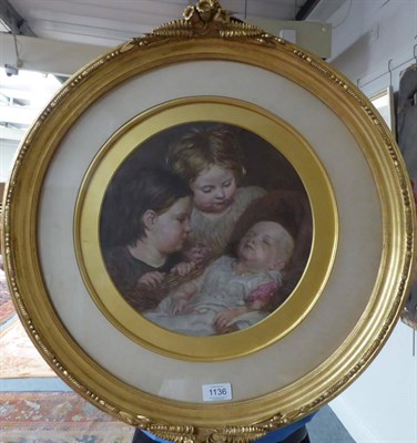 Lot 1136 - English School (19th century) Watching the baby sleep, oil on board, 29cm diam, tondo