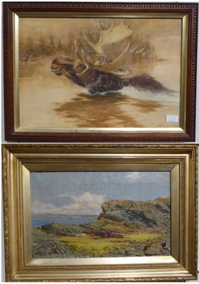 Lot 1140 - William Woodhouse (1857-1937) Cliff study with gulls, oil on canvas, signed and dated 1889 and...