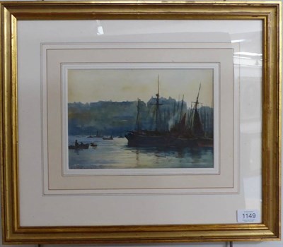 Lot 1149 - Ernest Dade (1864-1935) Fishing boats at harbour, signed, watercolour with scratching out,...