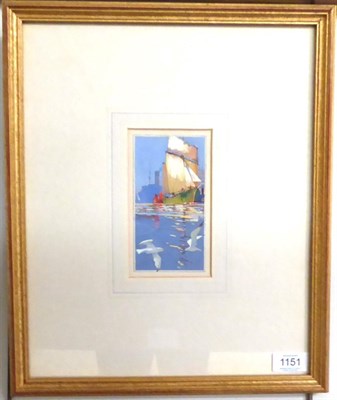 Lot 1151 - Circle of Frank Henry Mason RBA, RI, RSMA (1875-1965) Dock scene with gulls in foreground,...