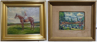 Lot 1152 - Joseph Appleyard (20th century) A racing horse with a jockey up, signed, oil on canvas board,...