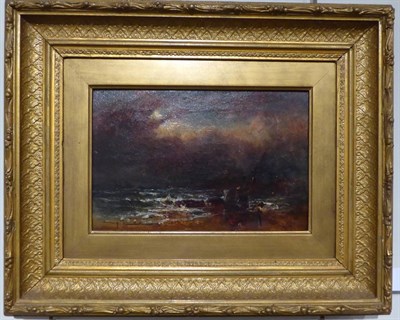 Lot 1153 - Attributed to Richard Weatherill (1844-1913) Nocturne view with beached boat, bears initials...