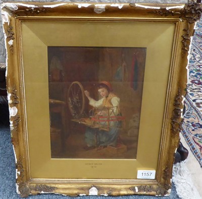 Lot 1157 - Henry Bacon (late 19th century) A young lady at a spinning wheel, signed and dated 1870, oil on...