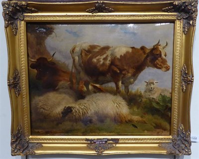 Lot 1168 - Attributed to Thomas George Cooper (1836-1901) Cattle and sheep resting in a landscape, oil on...