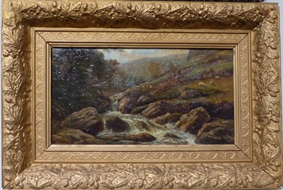 Lot 1170 - Attributed to William Mellor (1851-1931) Sheep beside a waterfall in a wooded landscape,...