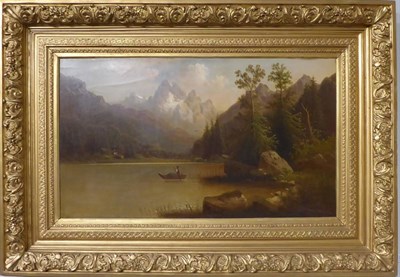 Lot 1172 - Continental School (20th century) A fishing boat on a lake in a mountainous landscape, indistinctly