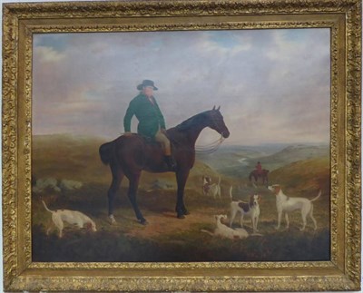 Lot 1180 - Circle of Charles Towne (1763-1840) Mr Hirst on horseback, with a pack of harriers and a view...