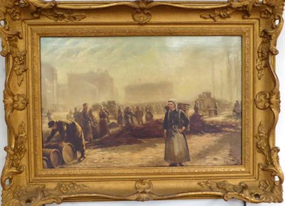 Lot 1197 - Continental School (19th century) Busy shore and coastline with fisherfolk and other figures...