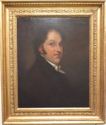 Lot 1217 - British School (19th century) Portrait of a gentleman, head and shoulders, wearing a black...