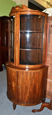 Lot 1255 - A Sheraton Revival mahogany and inlaid two tier bowfront display cabinet (probably associated) with