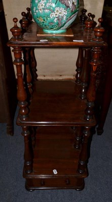 Lot 1276 - A Victorian three tier whatnot on baluster shaped supports and a single drawer, 102cm high