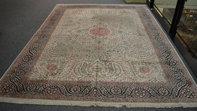 Lot 1325 - Kashmir silk carpet, North West India, the cream field centred by a candy pink medallion surrounded