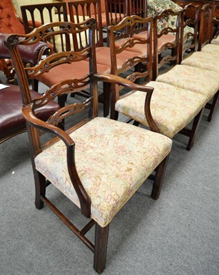 Lot 1385 - A composite set of six George III mahogany chairs including a pair of ladder back armchairs, a...