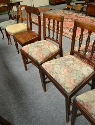 Lot 1396 - A set of four George III dining chairs, a balloon back chair labelled Siesta, a walnut and...