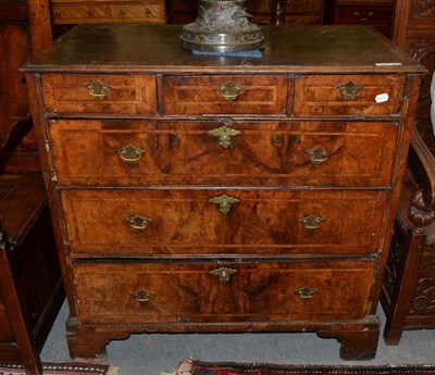 Lot 1398 - {} An early 18th century walnut and oak six drawer straight fronted chest, 97cm wide