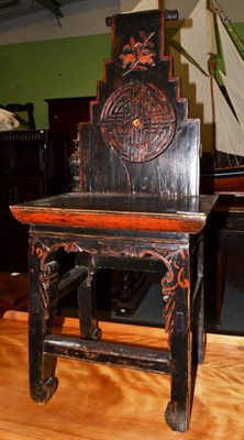 Lot 1414 - A Chinese carved softwood chair, 47cm wide