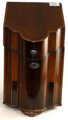 Lot 1416 - A George III mahogany cutlery box with satinwood banding, 38cm high (gutted)