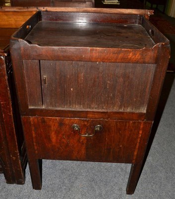 Lot 1419 - # A George III mahogany night table, late 18th century, tambour cupboard door above a pull out...