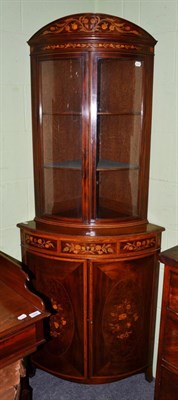 Lot 1448 - An Edwardian mahogany and satinwood banded freestanding corner cupboard, 76cm wide