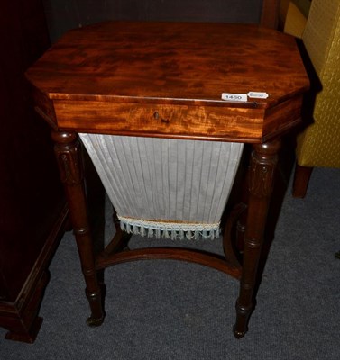 Lot 1460 - A Regency mahogany work table with gathered silk work box below, 49cm wide