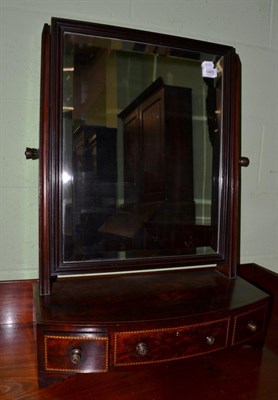 Lot 1465 - A 19th century string inlaid mahogany toilet mirror with three drawers, 55cm wide