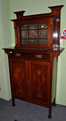 Lot 1466 - An Art Nouveau mahogany marquetry inlaid cabinet, stamped James Shoolbred & Co, with glazed...