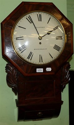 Lot 1474 - A mahogany drop dial wall timepiece, Allport, Birmingham, circa 1860, octagonal shaped case...