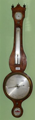 Lot 1476 - A mahogany wheel barometer, signed Stamp Bazone, circa 1800, thermometer, hygrometer, 8-inch...