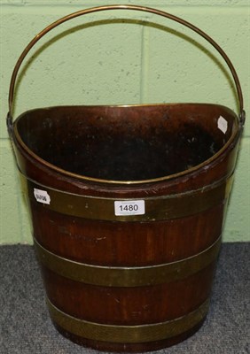 Lot 1480 - # A George III mahogany oval oyster bucket with brass liner, carrying handle and three bands,  33cm