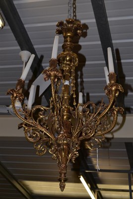 Lot 1487 - A late 19th century gilt bronze renaissance style six branch chandelier (missing ring, loose...