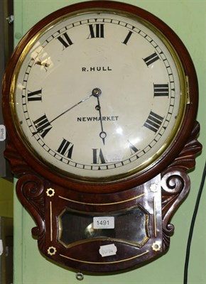 Lot 1491 - A mahogany drop dial wall clock, R.Hull, Newmarket, circa 1860, side and bottom doors, side...