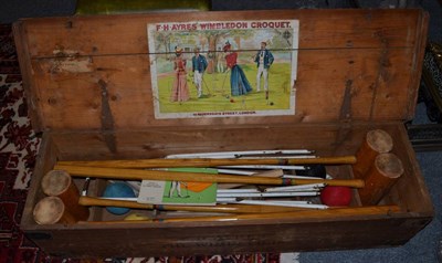 Lot 1496 - F H Ayres, a Wimbledon croquet set in pine box, circa 1940