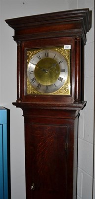 Lot 1523 - An oak thirty hour longcase clock, signed Willm Gill, Hastings, circa 1780, flat top pediment,...