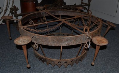 Lot 1528 - A six branch chandelier with six candle arms, maximum diameter 120cm (rusted)