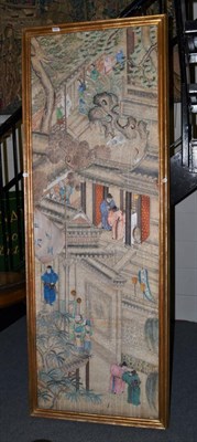 Lot 1529 - A Chinese watercolour, 19th century, depicting courtly figures in buildings and amongst trees,...