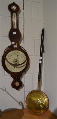 Lot 1550 - A 19th century rosewood banjo shaped barometer, 102cm high, together with a brass and copper...