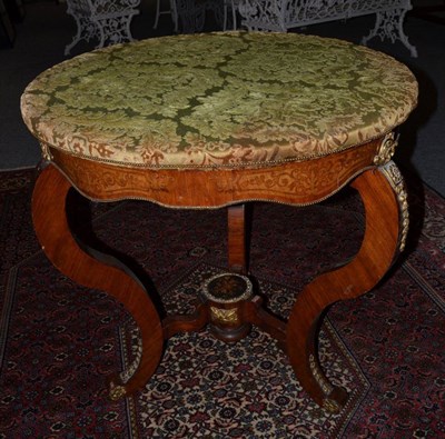 Lot 1564 - A late 19th century walnut and marquetry inlaid centre table with green cut velvet top and gilt...