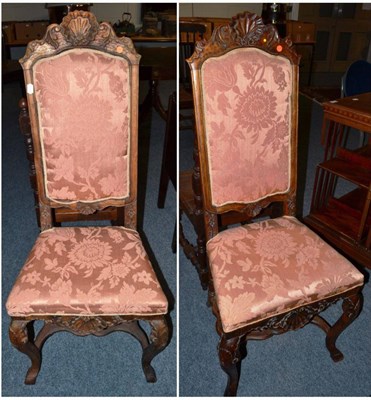 Lot 1579 - ^ A pair of 18th century continental side chairs with pink upholstery, 50cm wide