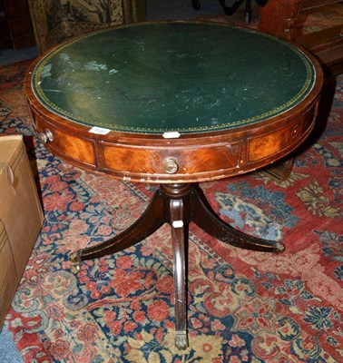 Lot 1600 - A late 19th/early 20th century Regency style leather topped drum table, 75cm diameter