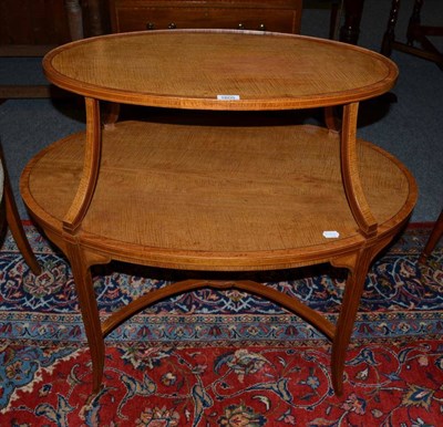 Lot 1605 - An Edwardian satinwood two tier etegere, labelled Edwards & Roberts, largest the tier 89cm wide