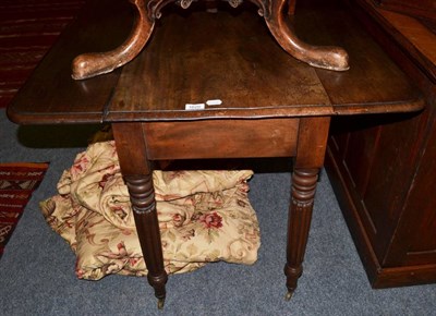 Lot 1620 - A 19th century Pembroke table, two drop flaps, single drawer, turned supports, 70cm by 49cm by 72cm