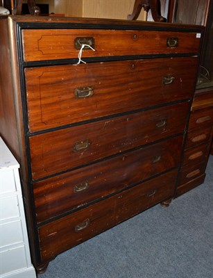 Lot 1629 - A 19th century camphor lined secretaire campaign chest, with brass recessed handles, height 127cm